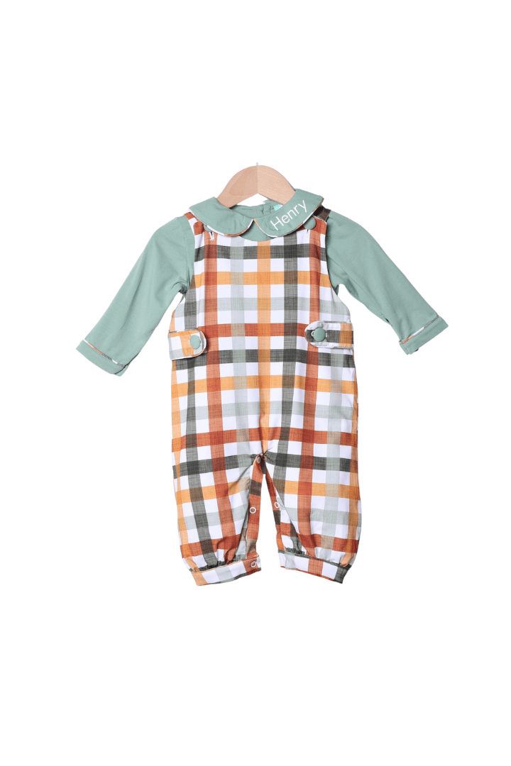 The Smocked Flamingo Apparel & Accessories Fall Plaid Romper/Shirt Set