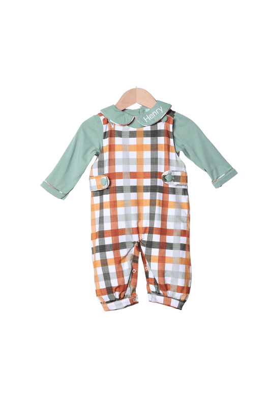 The Smocked Flamingo Apparel & Accessories Fall Plaid Romper/Shirt Set