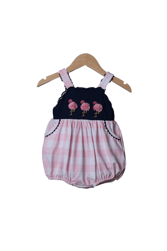 The Smocked Flamingo Apparel & Accessories Fancy Flamingo Navy Pink Gingham Bubble