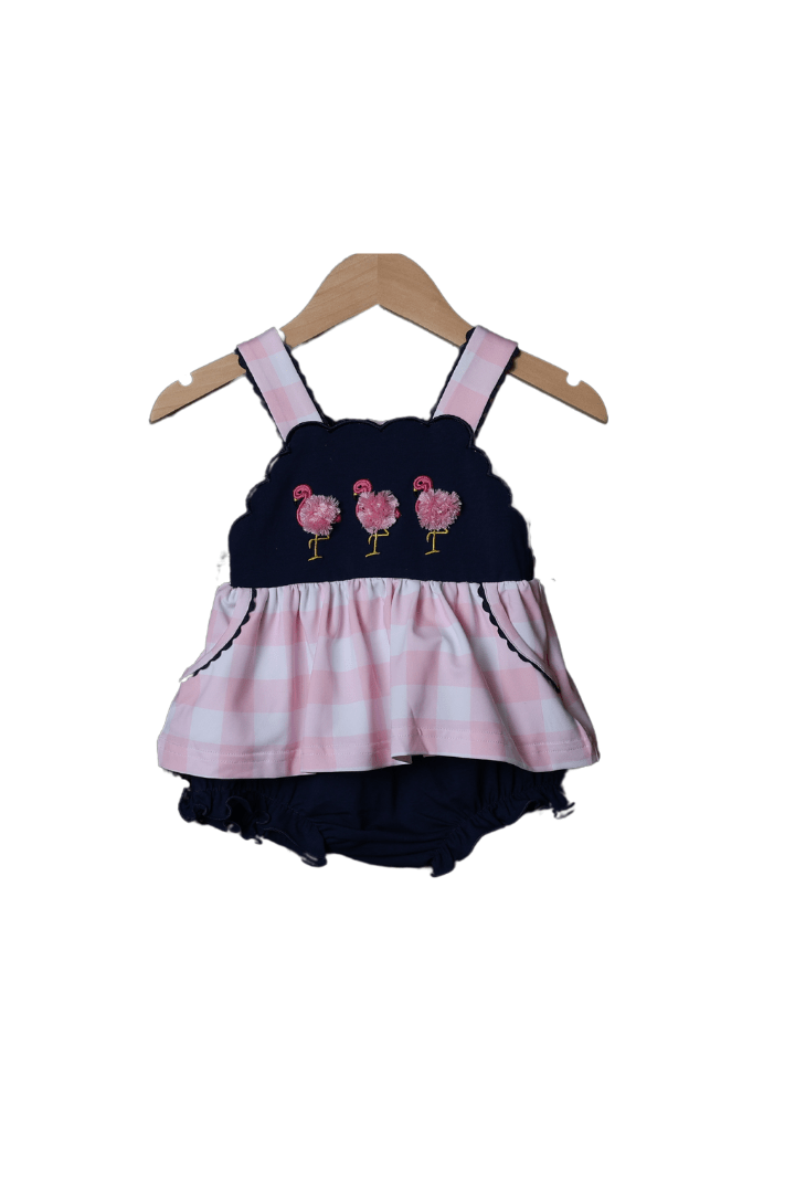 The Smocked Flamingo Apparel & Accessories Fancy Flamingo Navy Pink Gingham Set