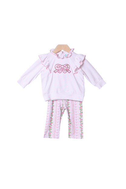 The Smocked Flamingo Apparel & Accessories Fancy Floral Applique Bow Pant Set
