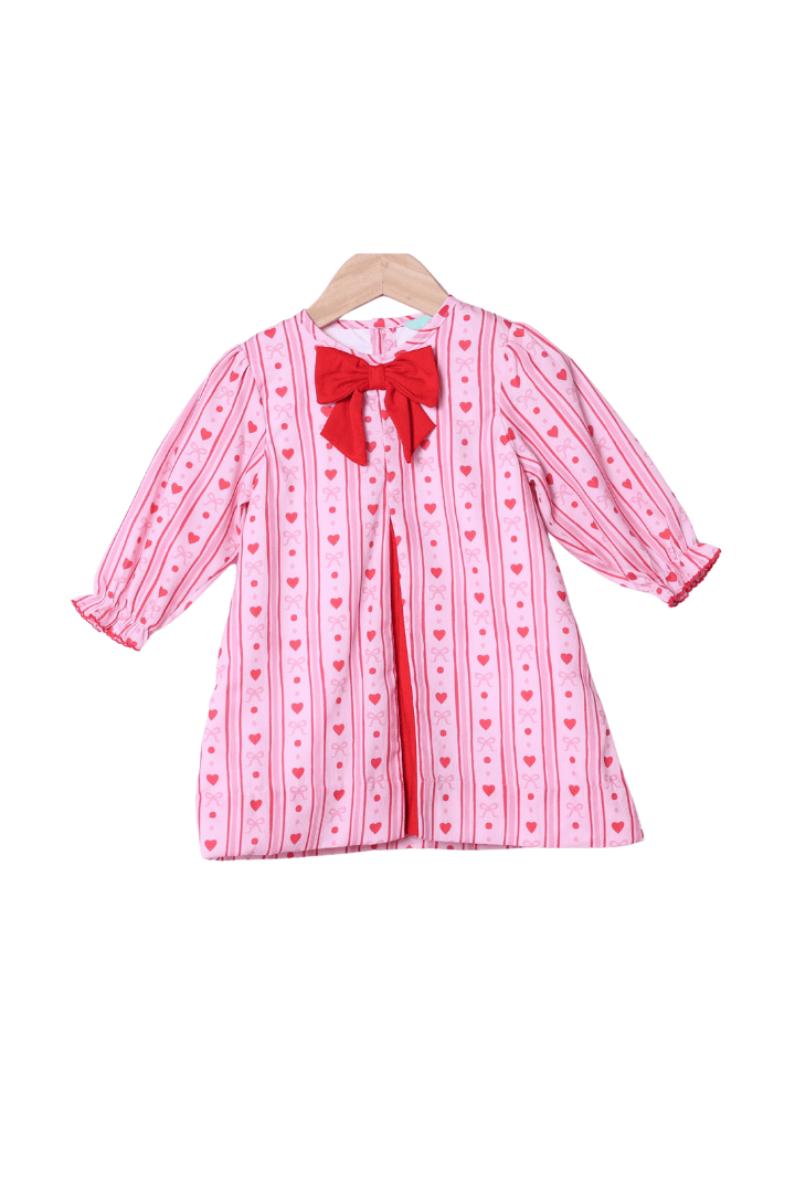 The Smocked Flamingo Apparel & Accessories Fancy Hearts Bow Dress