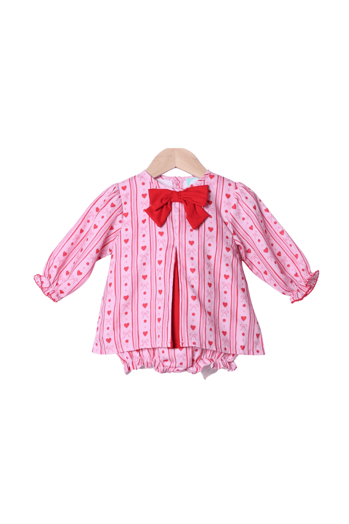 The Smocked Flamingo Apparel & Accessories Fancy Hearts Bow Skirted Bubble