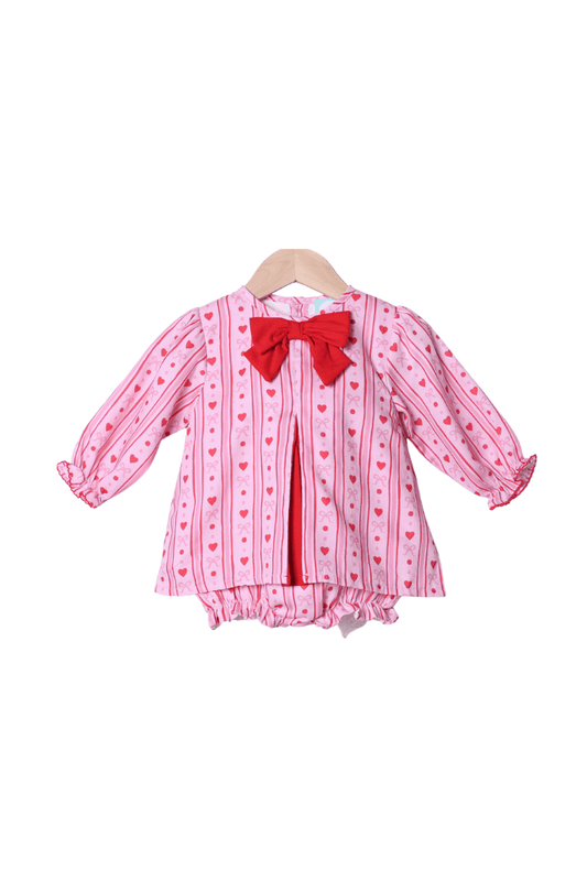 The Smocked Flamingo Apparel & Accessories Fancy Hearts Bow Skirted Bubble