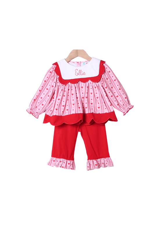 The Smocked Flamingo Apparel & Accessories Fancy Hearts Scalloped Pant Set