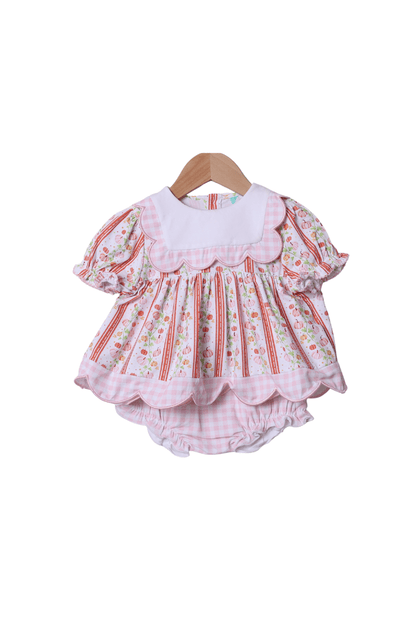 The Smocked Flamingo Apparel & Accessories Fancy Pumpkin Pink Gingham Scalloped Bloomer Set