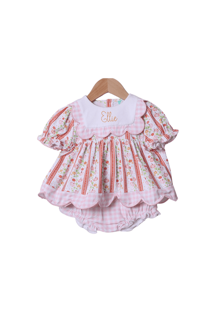 The Smocked Flamingo Apparel & Accessories Fancy Pumpkin Pink Gingham Scalloped Bloomer Set
