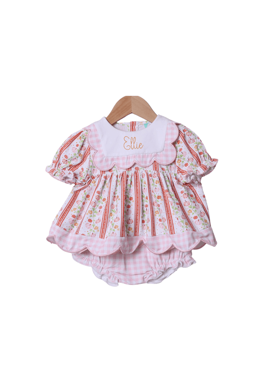 The Smocked Flamingo Apparel & Accessories Fancy Pumpkin Pink Gingham Scalloped Bloomer Set