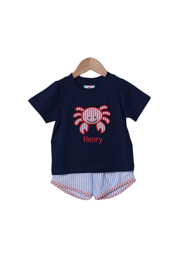 The Smocked Flamingo Apparel & Accessories Feeling Crabby Seersucker Short Set