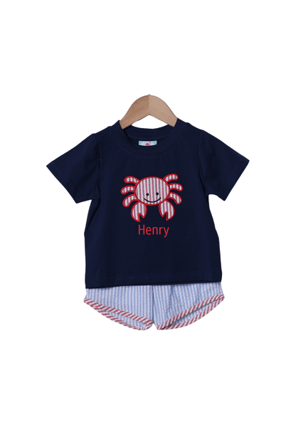 The Smocked Flamingo Apparel & Accessories Feeling Crabby Seersucker Short Set