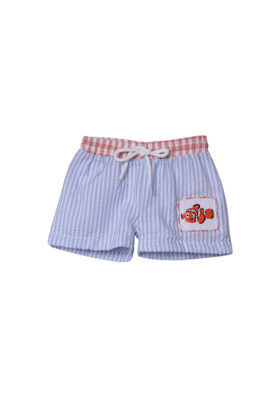 The Smocked Flamingo Apparel & Accessories Fish Blue Stripe Swim Trunks