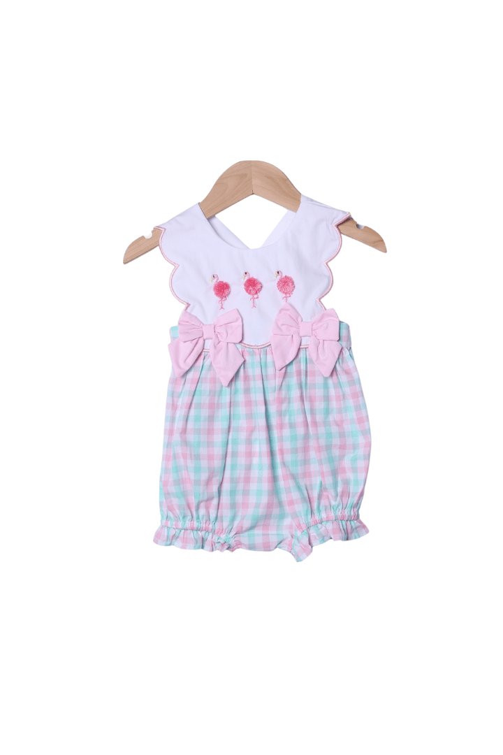 The Smocked Flamingo Apparel & Accessories Flamingo Pink and Mint Plaid Bow Bubble