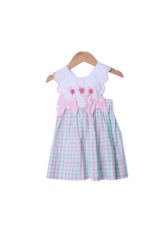 The Smocked Flamingo Apparel & Accessories Flamingo Pink and Mint Plaid Bow Dress