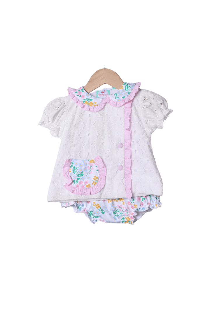 The Smocked Flamingo Apparel & Accessories Floral and Lace Bloomer Set