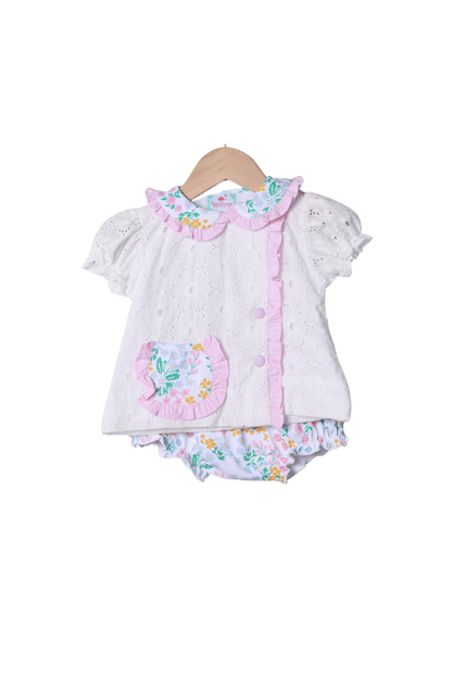 The Smocked Flamingo Apparel & Accessories Floral and Lace Bloomer Set