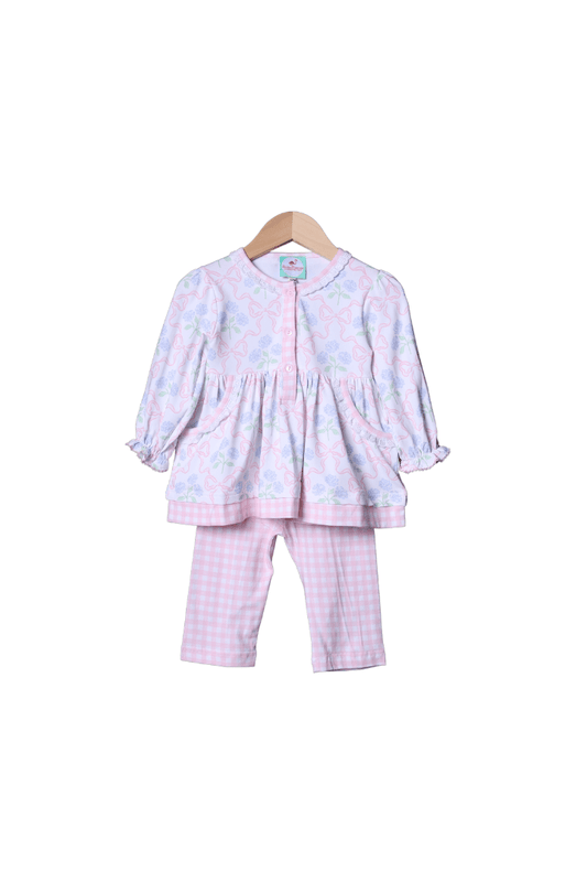 The Smocked Flamingo Apparel & Accessories Floral and Pink Gingham Swing Pant Set