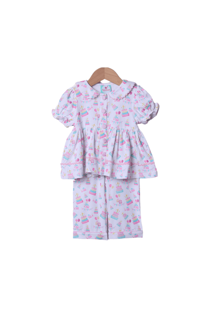 The Smocked Flamingo Apparel & Accessories Floral Birthday Party Knit Pajamas Short Sleeve