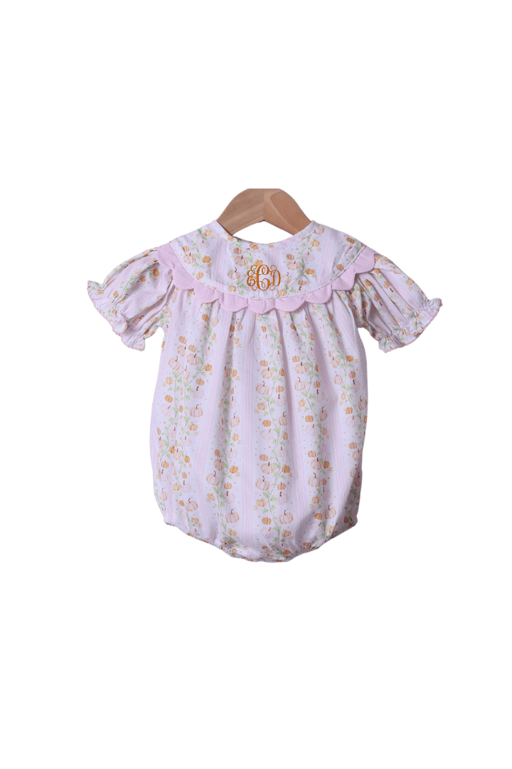 The Smocked Flamingo Apparel & Accessories Floral Pumpkins with Gingham Scalloped Trim Bubble