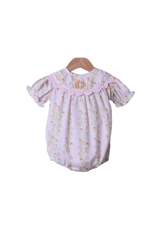 The Smocked Flamingo Apparel & Accessories Floral Pumpkins with Gingham Scalloped Trim Bubble