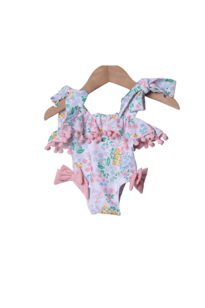 The Smocked Flamingo Apparel & Accessories Floral Tie Shoulder Swimsuit