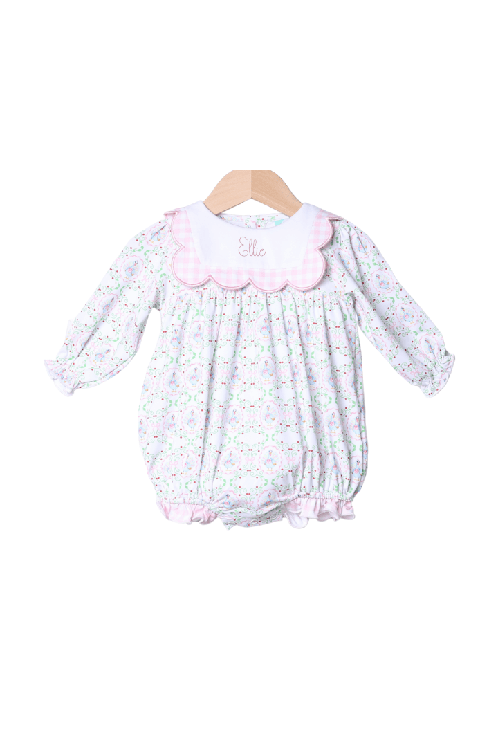 The Smocked Flamingo Apparel & Accessories Floral Turkey Pink Gingham Scalloped Bubble