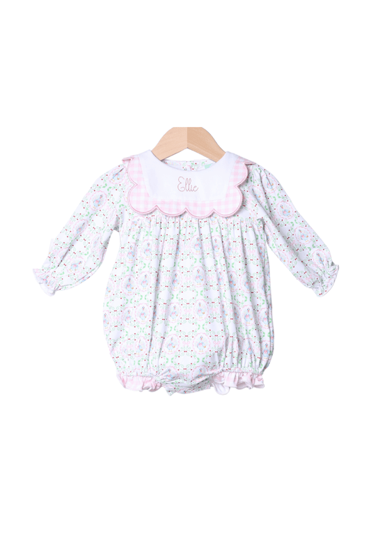 The Smocked Flamingo Apparel & Accessories Floral Turkey Pink Gingham Scalloped Bubble