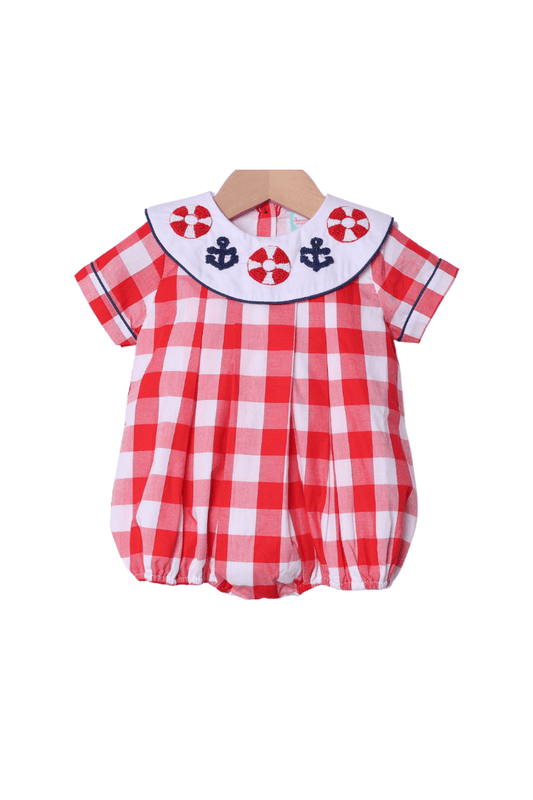 The Smocked Flamingo Apparel & Accessories French Knot Anchor's Away Red Gingham Bubble