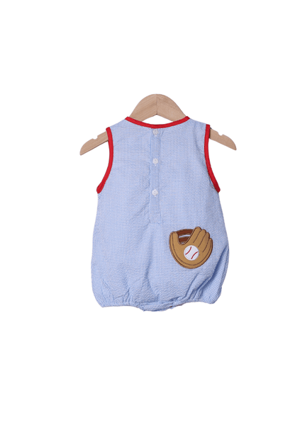 The Smocked Flamingo Apparel & Accessories French Knot Baseball Blue Seersucker Bubble