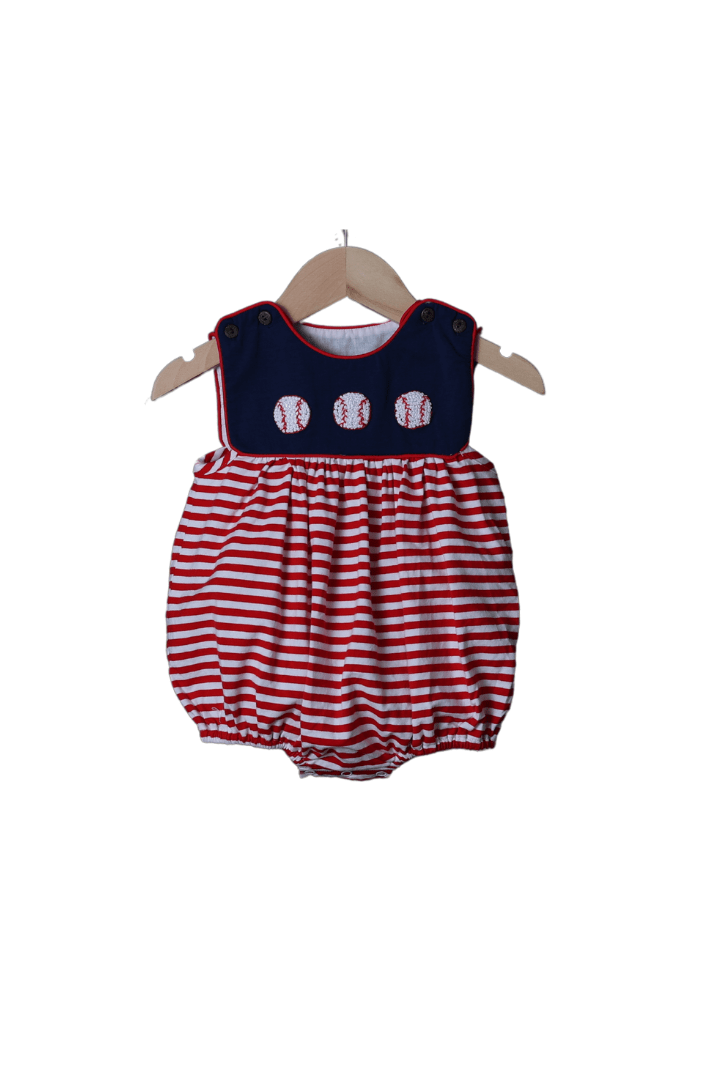 The Smocked Flamingo Apparel & Accessories French Knot Baseball Red Stripe Bubble