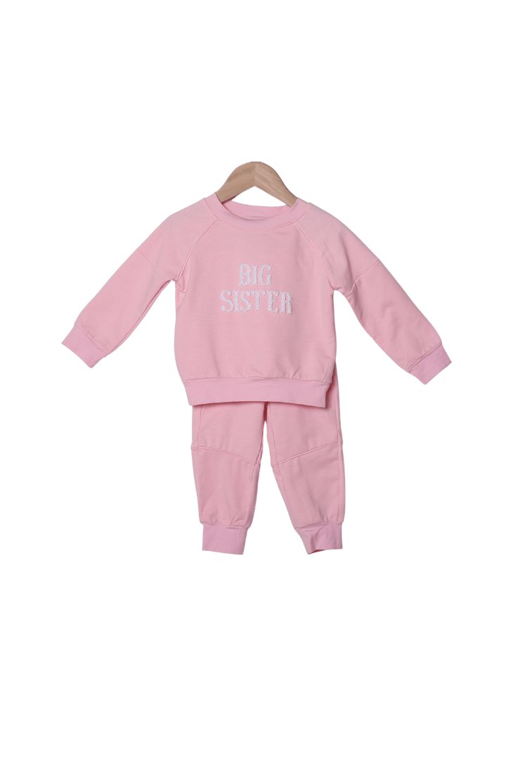 The Smocked Flamingo Apparel & Accessories French knot Big Sister Pink Pant set