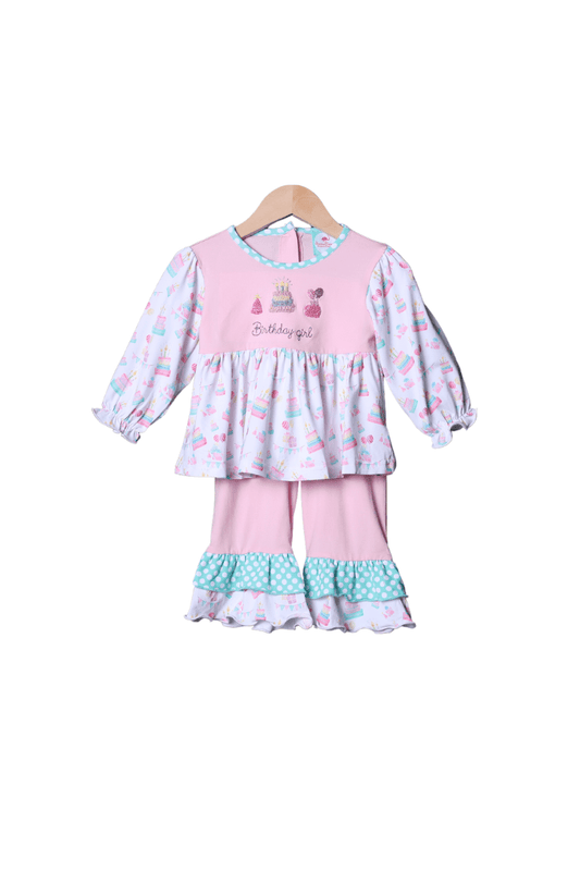 The Smocked Flamingo Apparel & Accessories French Knot Birthday Party Pink Pant Set