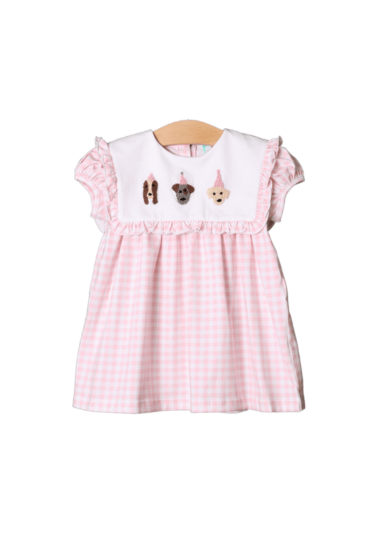 The Smocked Flamingo Apparel & Accessories French Knot Birthday Party Pups Pink Gingham Dress