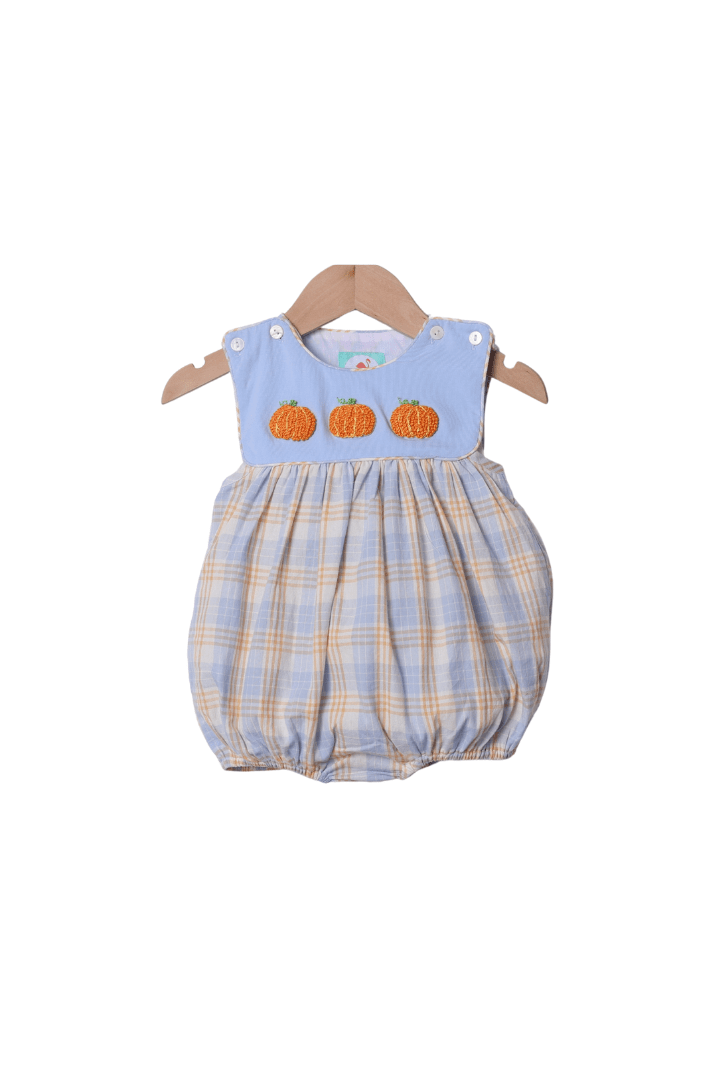The Smocked Flamingo Apparel & Accessories French Knot Blue Plaid Pumpkin Bubble