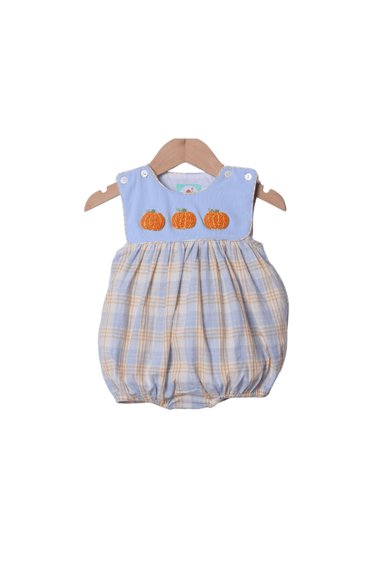 The Smocked Flamingo Apparel & Accessories French Knot Blue Plaid Pumpkin Bubble
