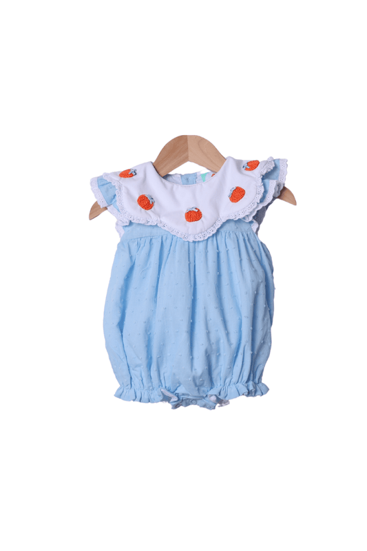 The Smocked Flamingo Apparel & Accessories French Knot Blue Scalloped Swiss Dot Pumpkin Bubble