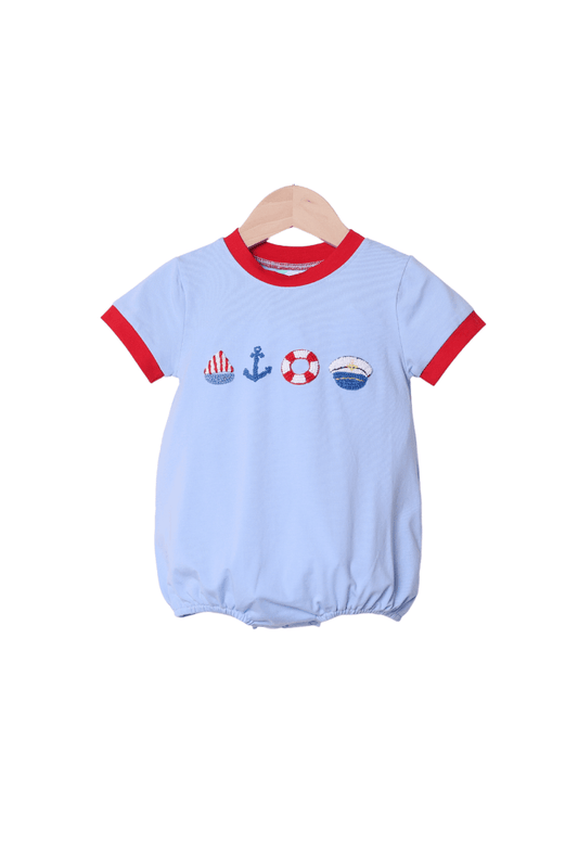 The Smocked Flamingo Apparel & Accessories French Knot Boat Captain Blue/Red Bubble