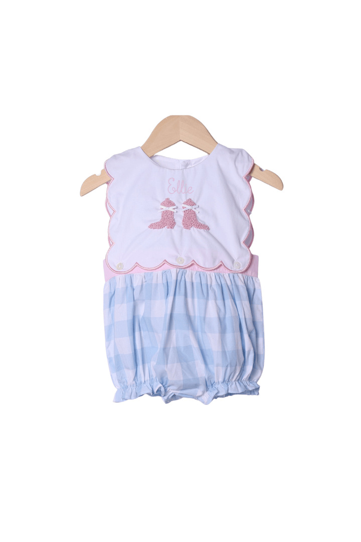 The Smocked Flamingo Apparel & Accessories French Knot Boots and Bow Blue Gingham Bubble