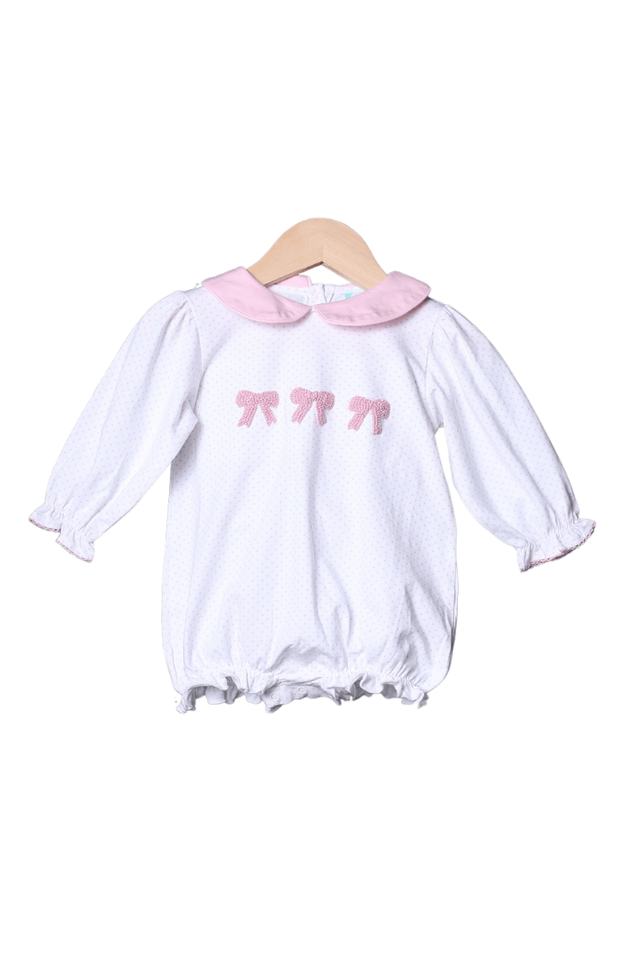 White & Pink Bow Smocked Bubble