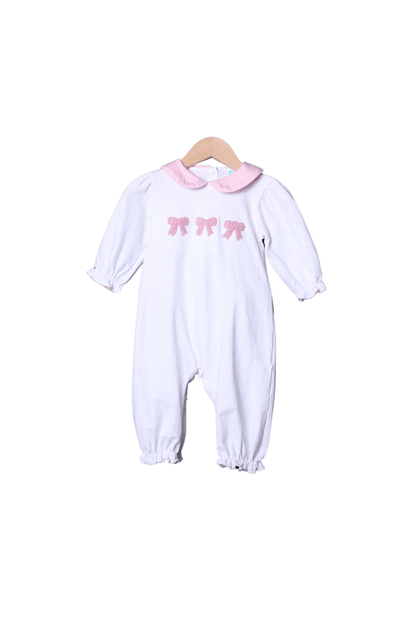 The Smocked Flamingo Apparel & Accessories French Knot Bow Bitty Dot Romper