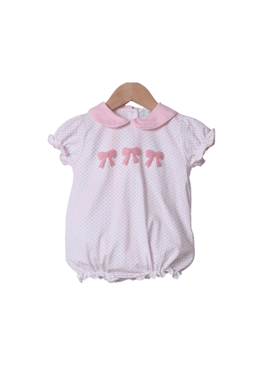 The Smocked Flamingo Apparel & Accessories French Knot Bow Bitty Dot Short Sleeve Bubble
