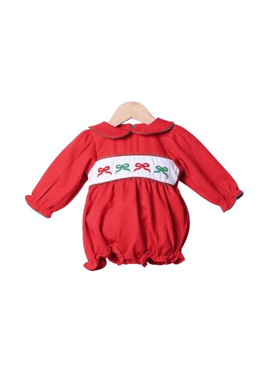 The Smocked Flamingo Apparel & Accessories French Knot Bows Red Honeycomb Bubble