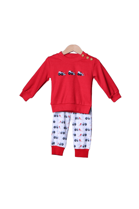 The Smocked Flamingo Apparel & Accessories French Knot Bulldozer Heart Jogger Set