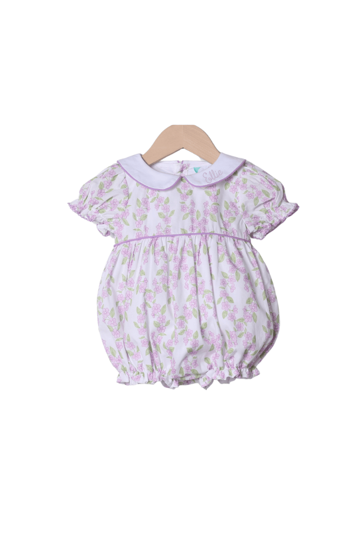 The Smocked Flamingo Apparel & Accessories French Knot Bunny Removable Tab Lavender Floral Bubble