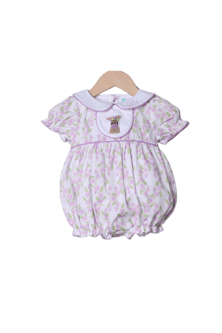 The Smocked Flamingo Apparel & Accessories French Knot Bunny Removable Tab Lavender Floral Bubble