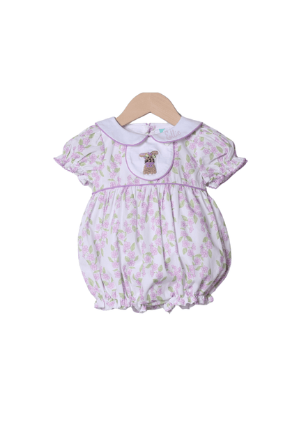 The Smocked Flamingo Apparel & Accessories French Knot Bunny Removable Tab Lavender Floral Bubble