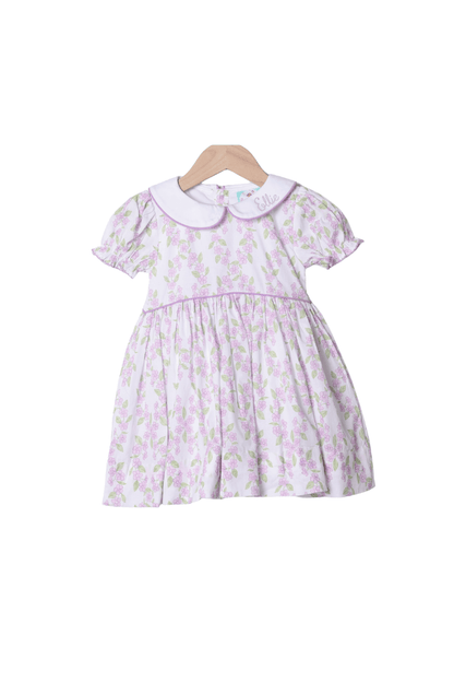The Smocked Flamingo Apparel & Accessories French Knot Bunny Removable Tab Lavender Floral Dress