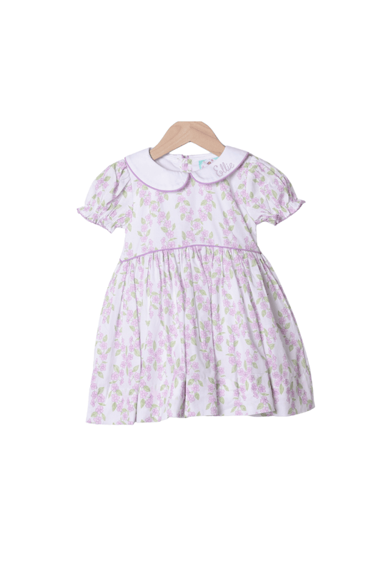 The Smocked Flamingo Apparel & Accessories French Knot Bunny Removable Tab Lavender Floral Dress