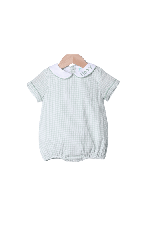The Smocked Flamingo Apparel & Accessories French Knot Bunny Removable Tab Sage Windowpane Bubble