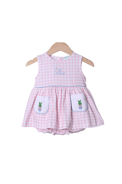 The Smocked Flamingo Apparel & Accessories French Knot Bunny Topiary Pink Gingham Skirted Bubble