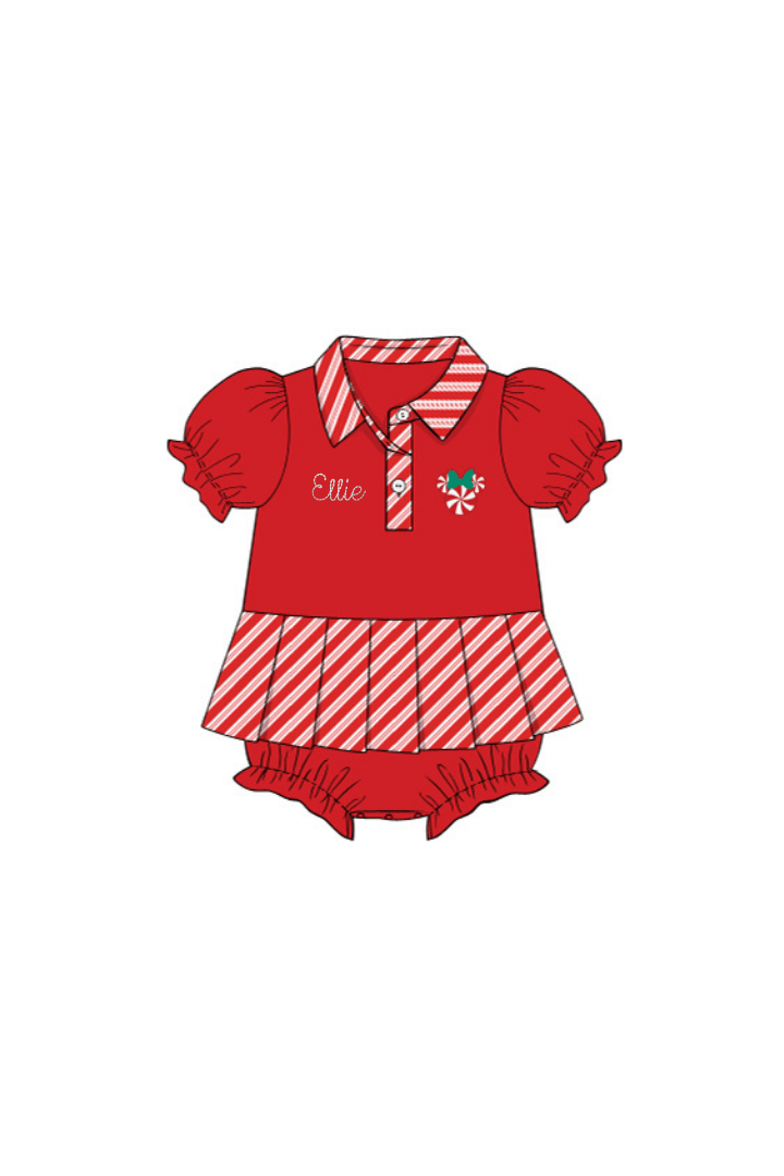 The Smocked Flamingo Apparel & Accessories French Knot Candy Cane Mouse Skirted Bubble
